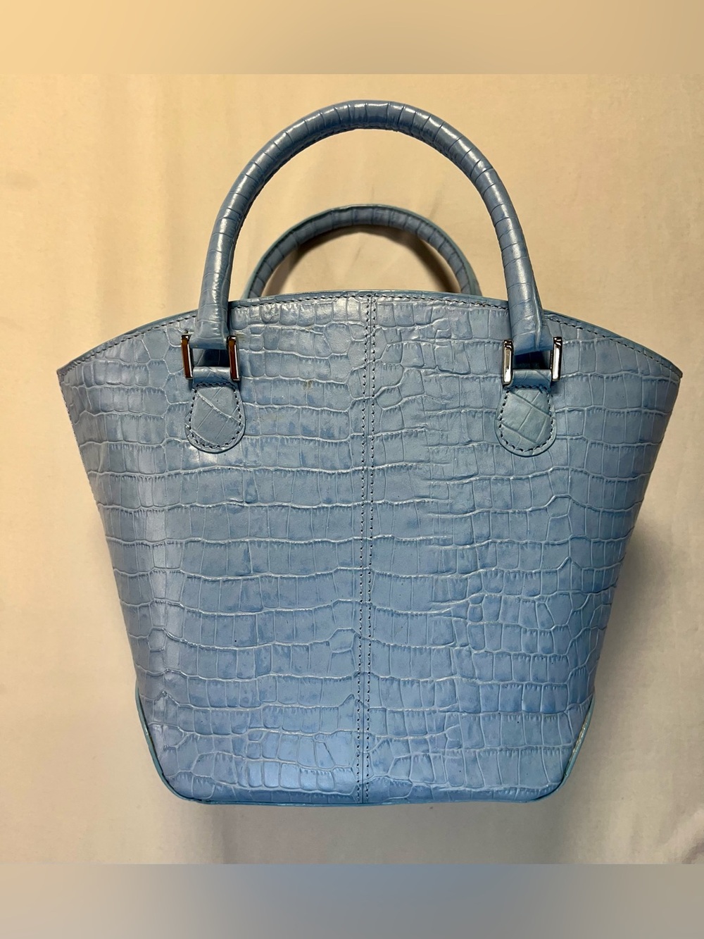Talbots Croc Embossed Crossbody Bucket Bag Purse Light Blue